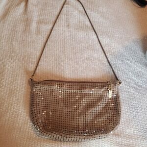 Lynette Mocha Brown Metal Mesh Chainmail Crossbody Bag Gold Tone Chain Strap